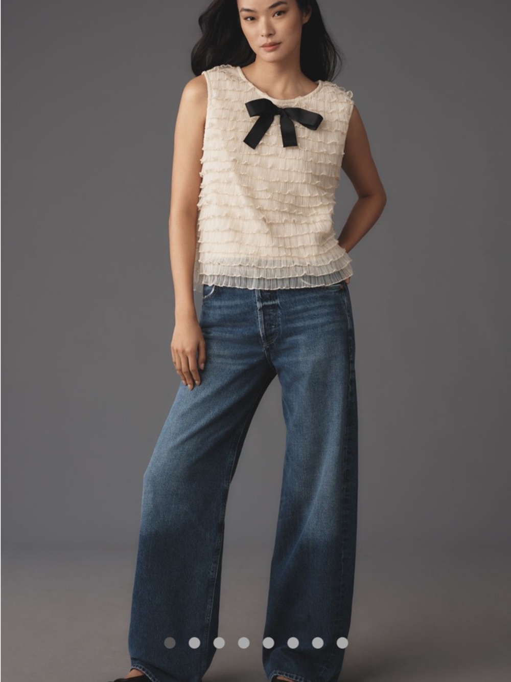 NWT Anthropologie Blue Tassel Bow Tiered Ruffle Tank, size M